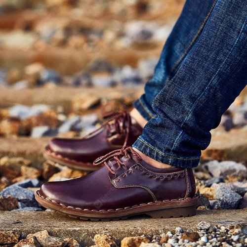 Men's Leather Hand Stitching Working Casual Shoes Comfortable Breathable